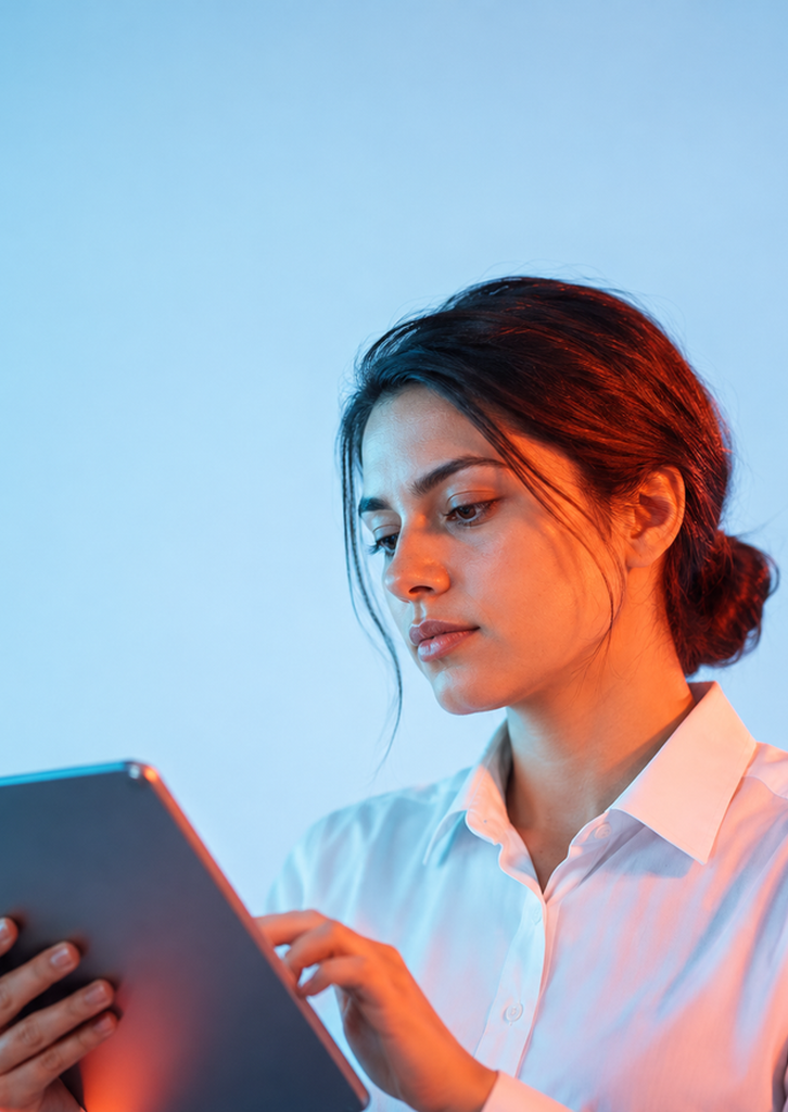 Operations manager asking iVerse about purchase orders on a tablet